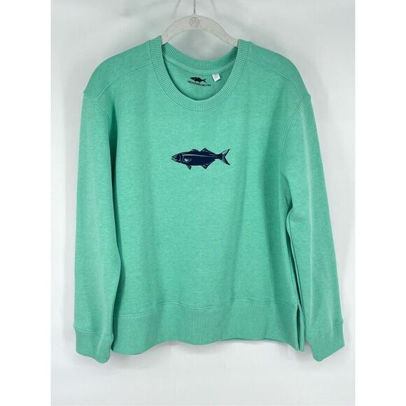 Menemsha Blues Ladies Unity Crew Fish Sweatshirt Biscayne Aqua Size Medium EUC - Picture 1 of 7